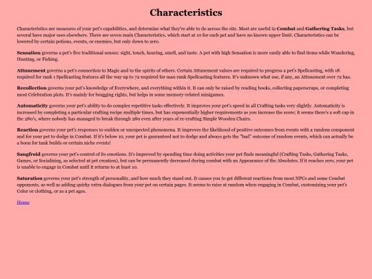 Characteristics screenshot