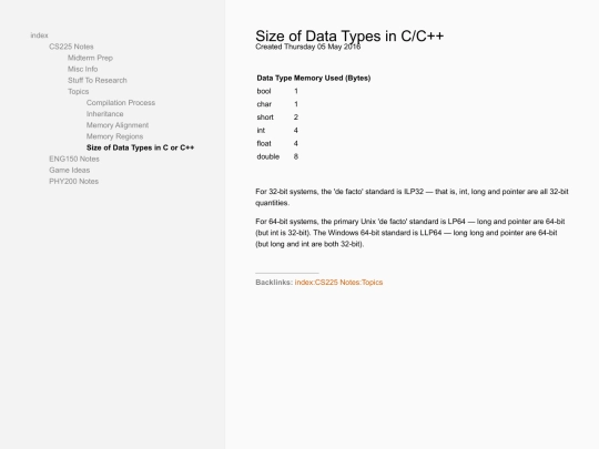 zimwiki/index/CS225_Notes/Topics/Size_of_Data_Types_in_C_or_C++ screenshot