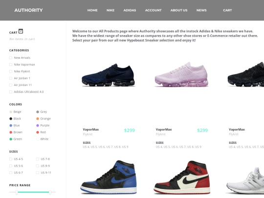 Products screenshot