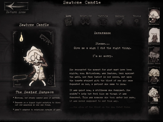 Lore/Candles/Sawbone screenshot