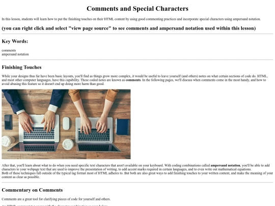 LESSONS/comments-lesson/comments-special-characters screenshot