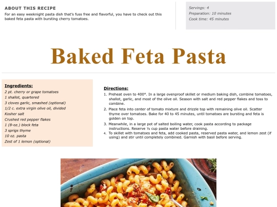 Main Course Recipes/baked feta pasta screenshot