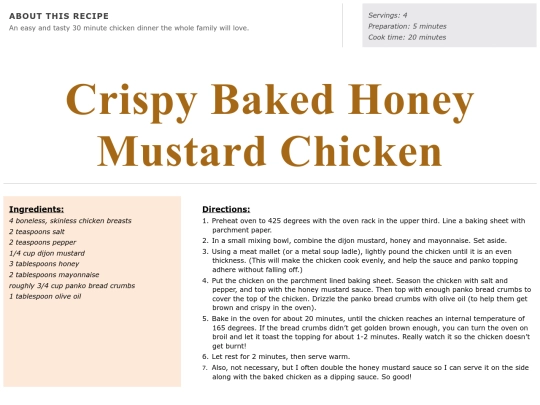 Main Course Recipes/honey mustard chicken screenshot