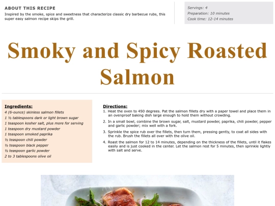 Main Course Recipes/smoky spicy salmon screenshot