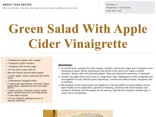 Salads/green salad with apple cider vinaigrette screenshot