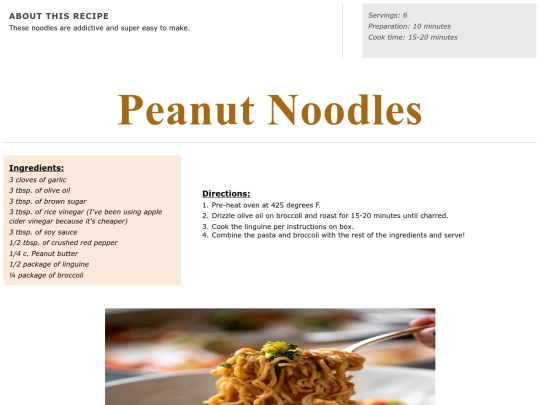 Side Dish Recipes/peanut noodles screenshot