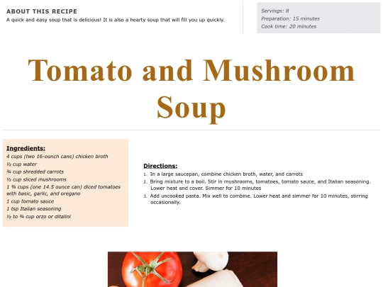 Soup Recipes/Tomato and Mushroom Soup screenshot