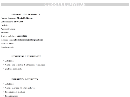 Pagine /curiculumvite screenshot