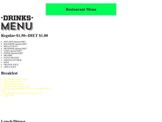 restraunt-menu screenshot