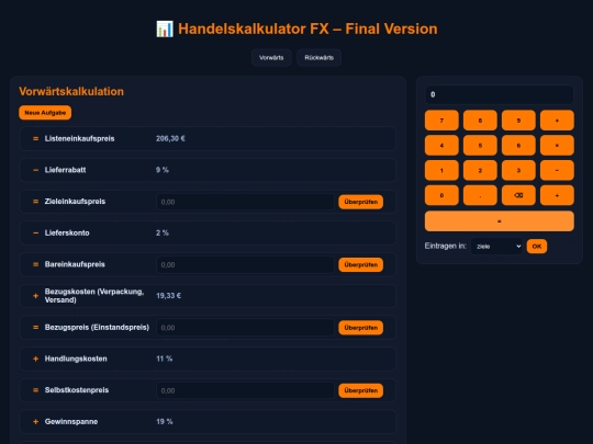handelskalkulator/KalkulatorFX screenshot