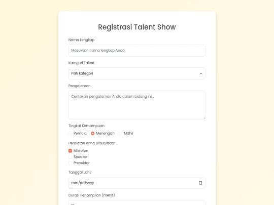 Week09/register-talent screenshot