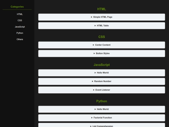 pages/tools/codesnippets screenshot