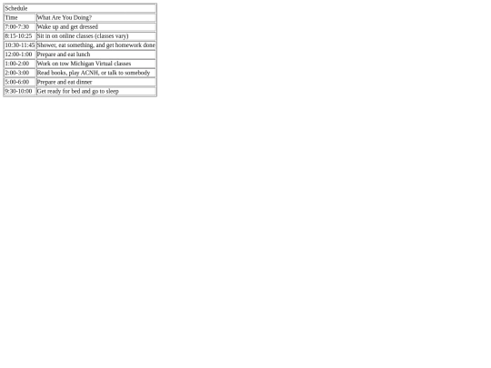 schedule screenshot