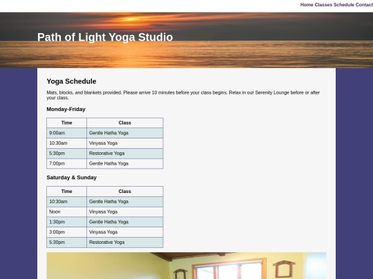 Path of Light Yoga/ch10yoga/schedule screenshot